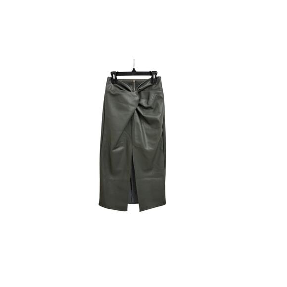 Kirious Dresses & Skirts - NWT Kirious Faux Leather High Rise Zip Back Festive Olive Green Midi Skirt XS